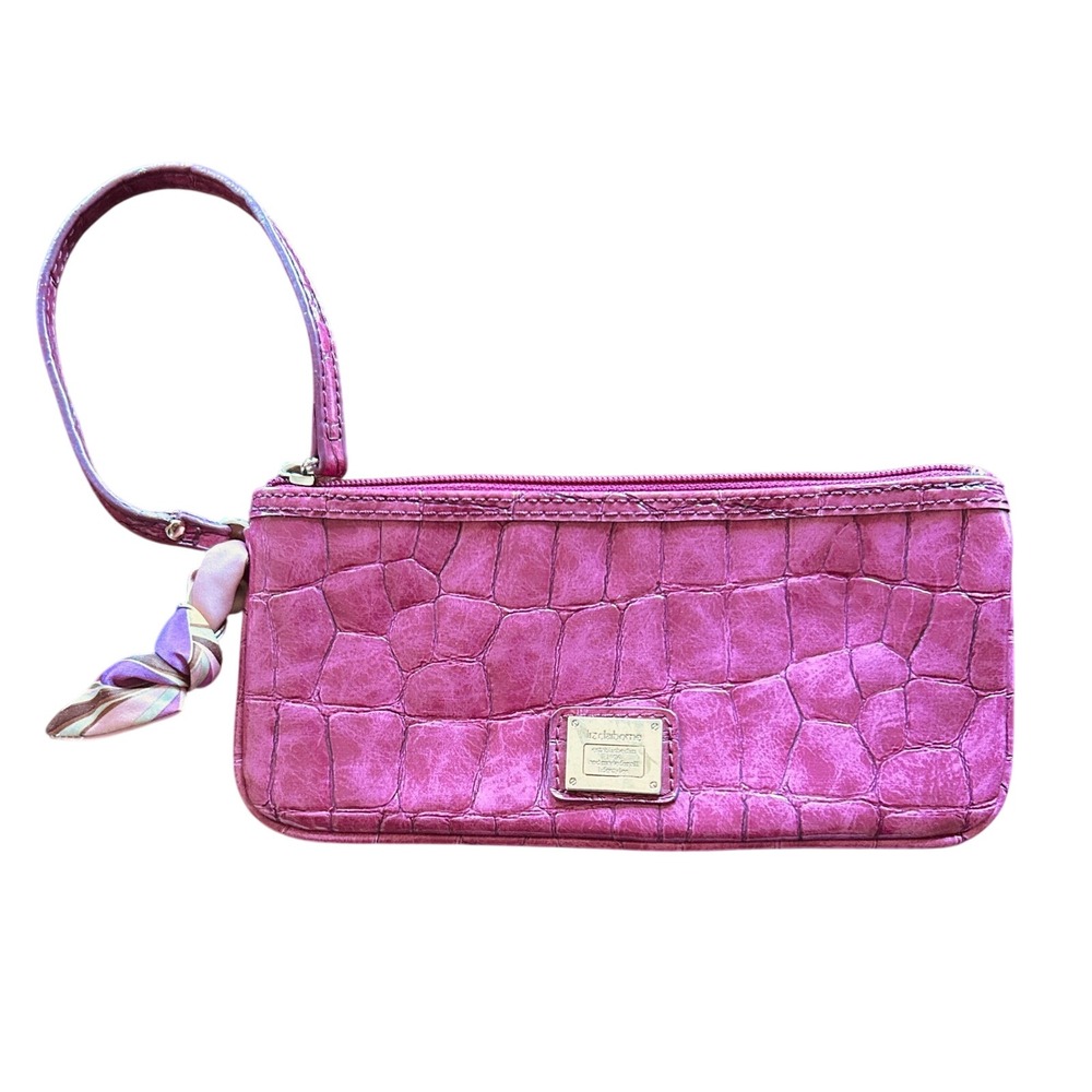Liz Claiborne‎ Wristlet Faux Leather Crocodile Print Magenta Pink Y2K Barbiecore